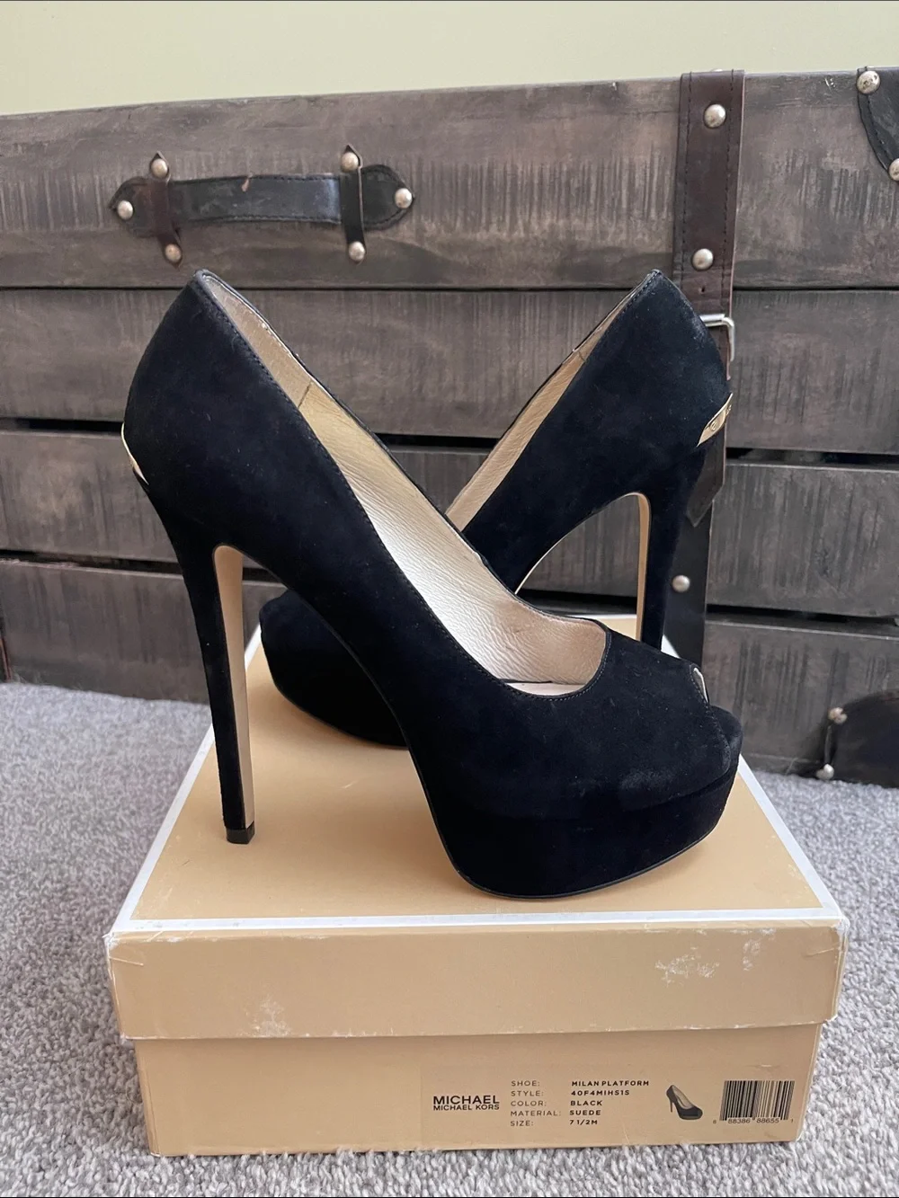 MICHAEL Michael Kors Milan Black Suede Open-Toe Platform Pumps